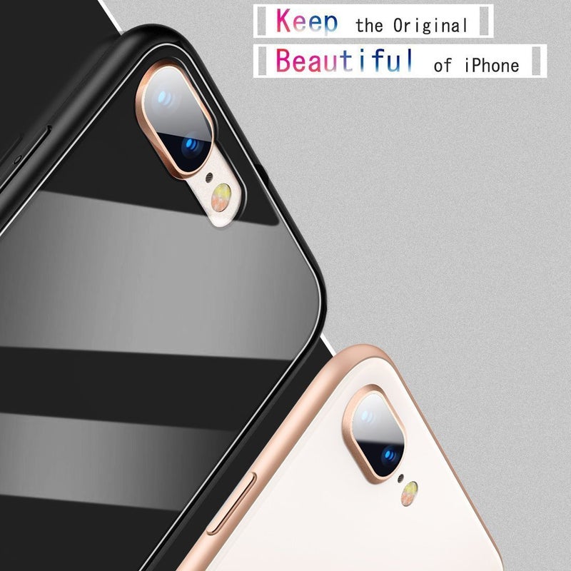جراب Humixx لهاتف iPhone 8 Plus، جراب iPhone 7 Plus، [سلسلة كريستال] غطاء خلفي من الزجاج المقوى الأسود وحافة TPU ماصة للصدمات، جراب حماية كامل لهاتف iPhone 7 Plus/iPhone 8 Plus - Image 2